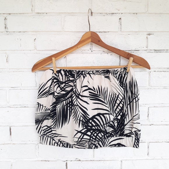 Express Tube Top Palm Leaf Print Cream/Black - Picture 2 of 6